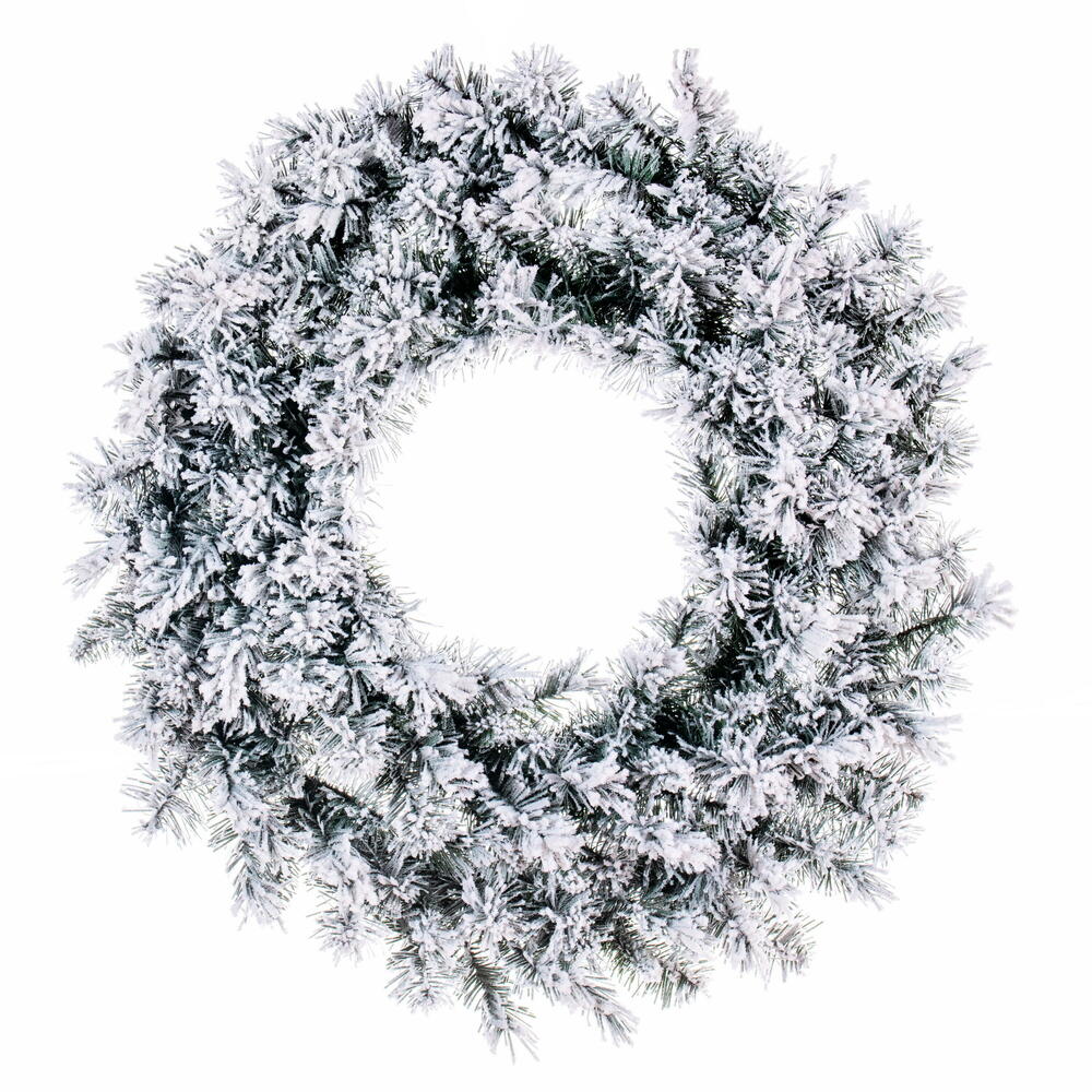 K232036 36 in. Frosted Glacier Pine Artificial UnLit Wreath with 250 Realistic Frosted Mixed PVC Tips - White on Green