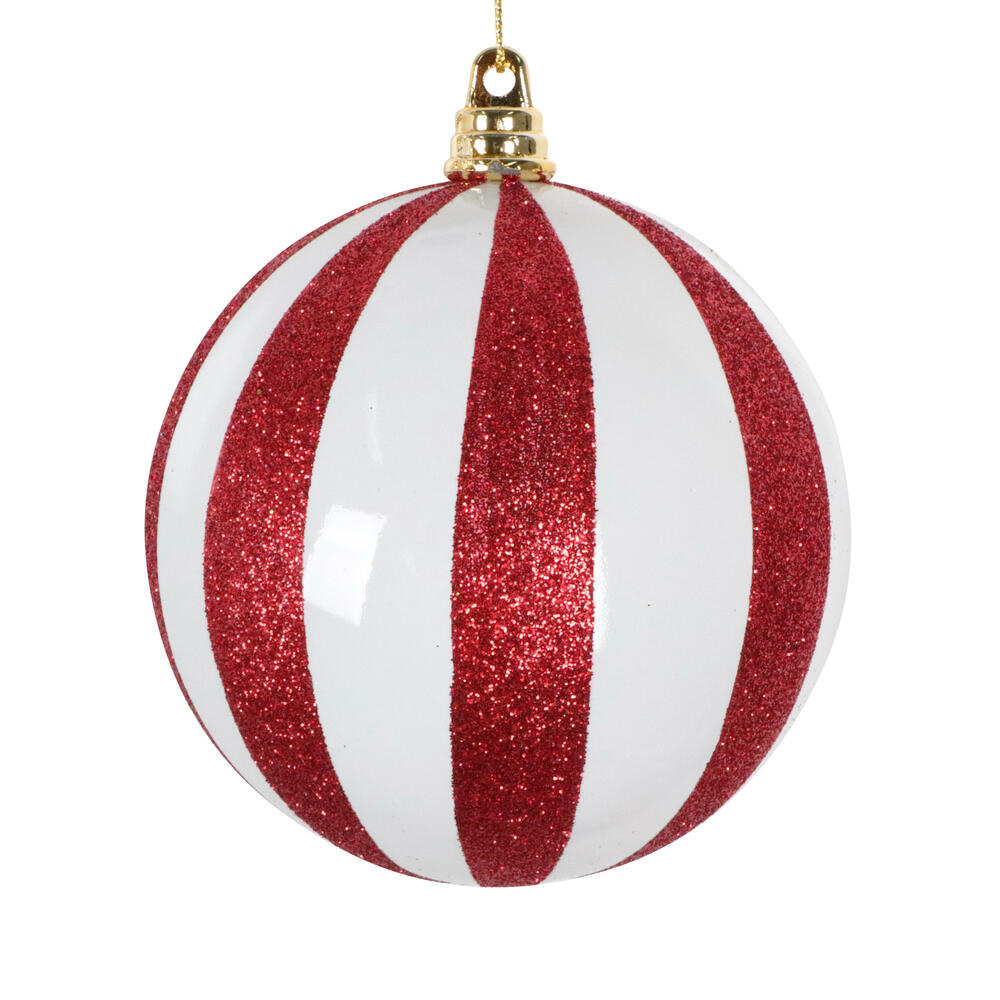 MT230404 4 in. White & Red Glitter Ball Ornament - 3 Piece
