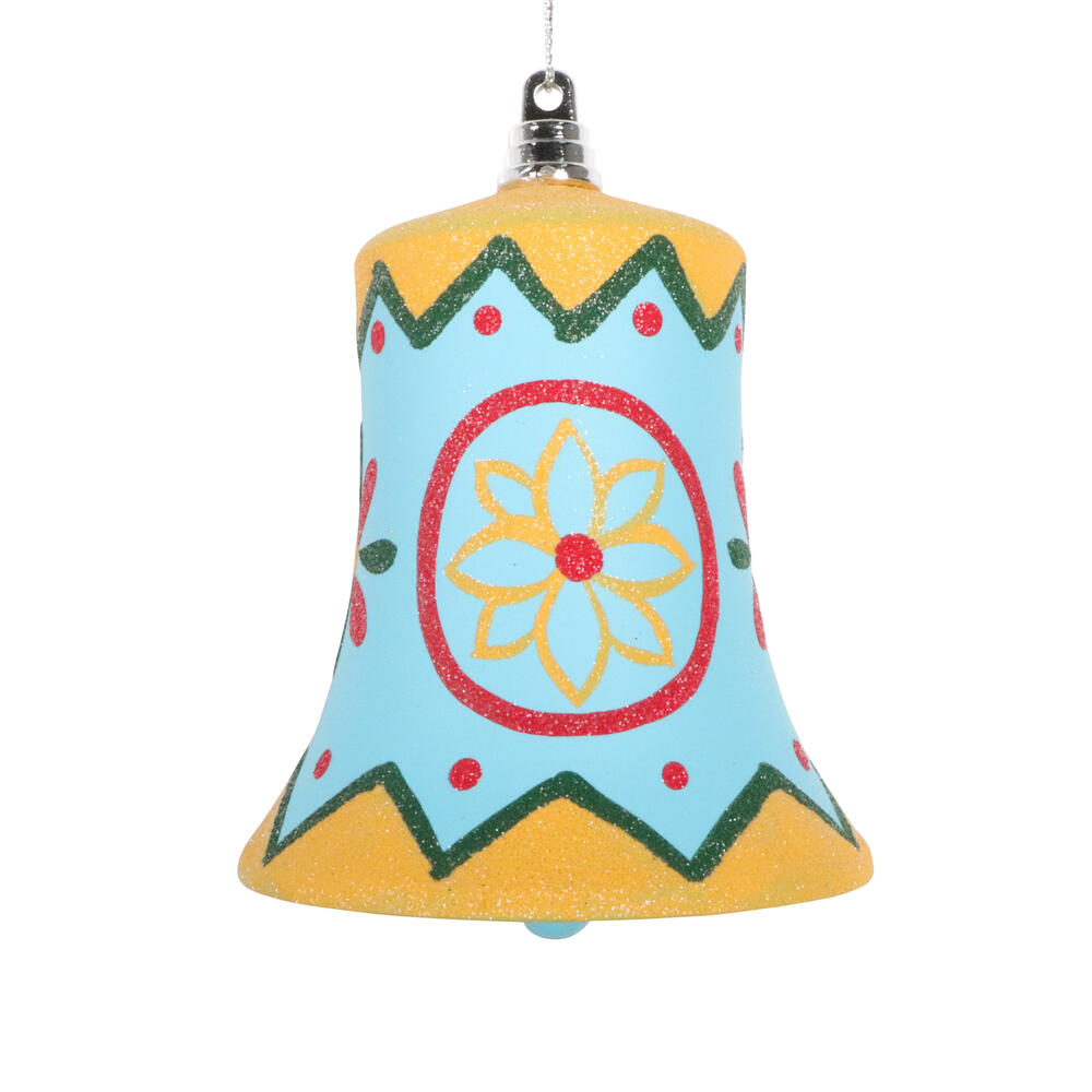 MT232032 5.5 in. Light Blue Hand-Painted Bell Ornament - 3 Piece