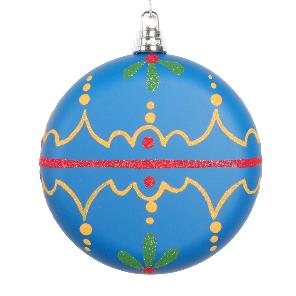 MT232040 4 in. Blue Hand-Painted Flat Round Ornament - 3 Piece