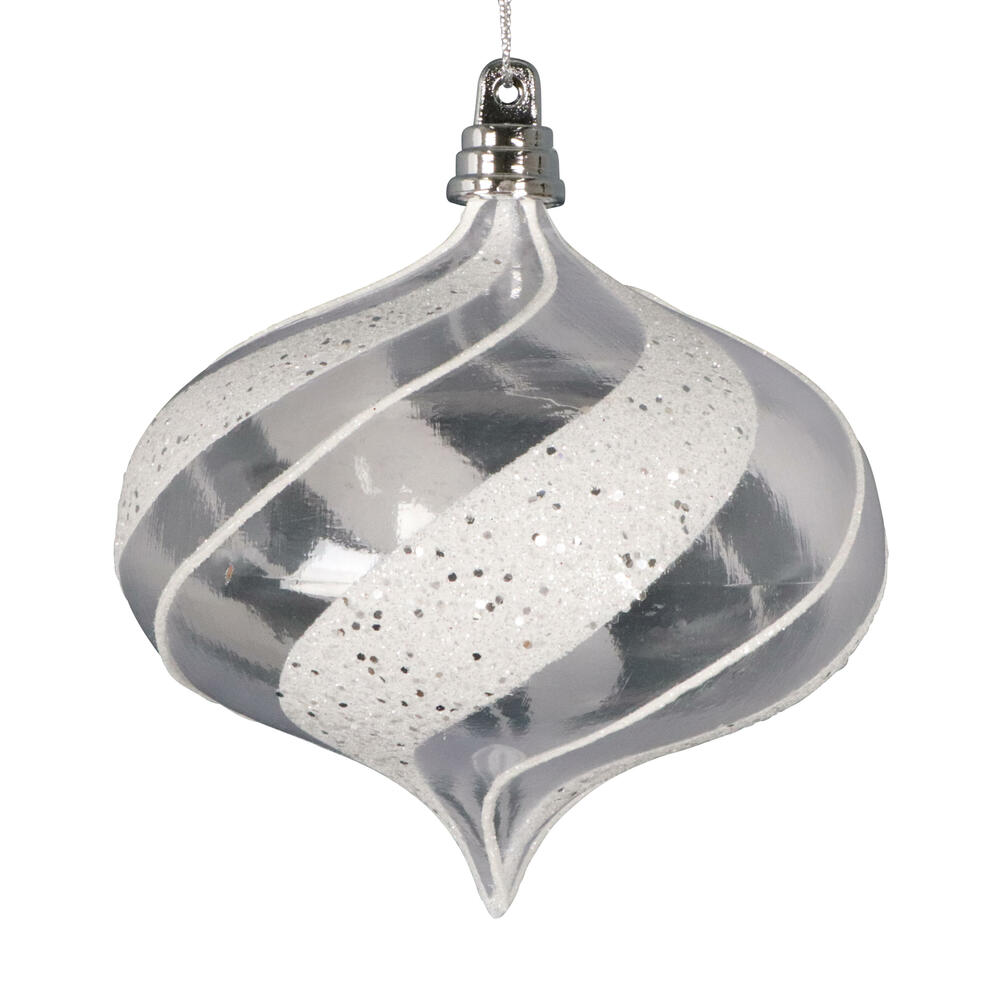 MT232440 4 in. Clear Onion White & Silver Glitter Ornament - 3 Piece