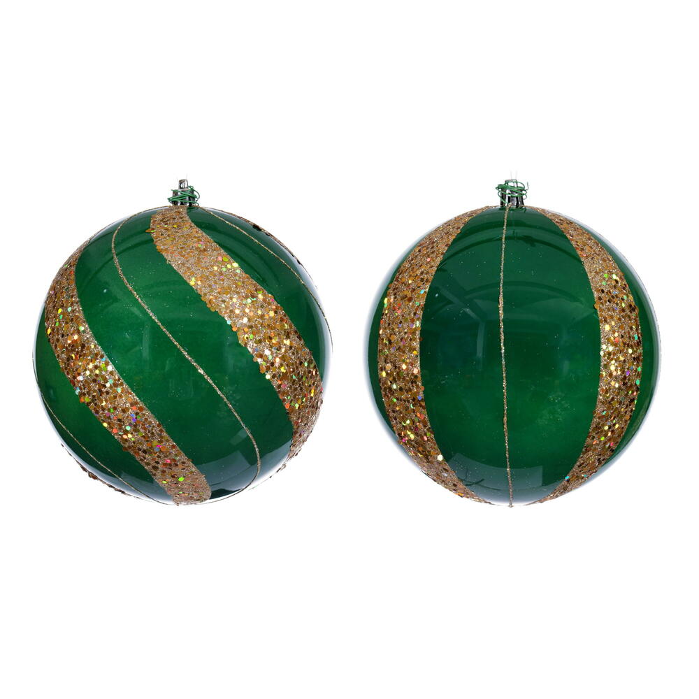 N231204D 6 in. Green Pearl Sequin Ball Ornament Assortment