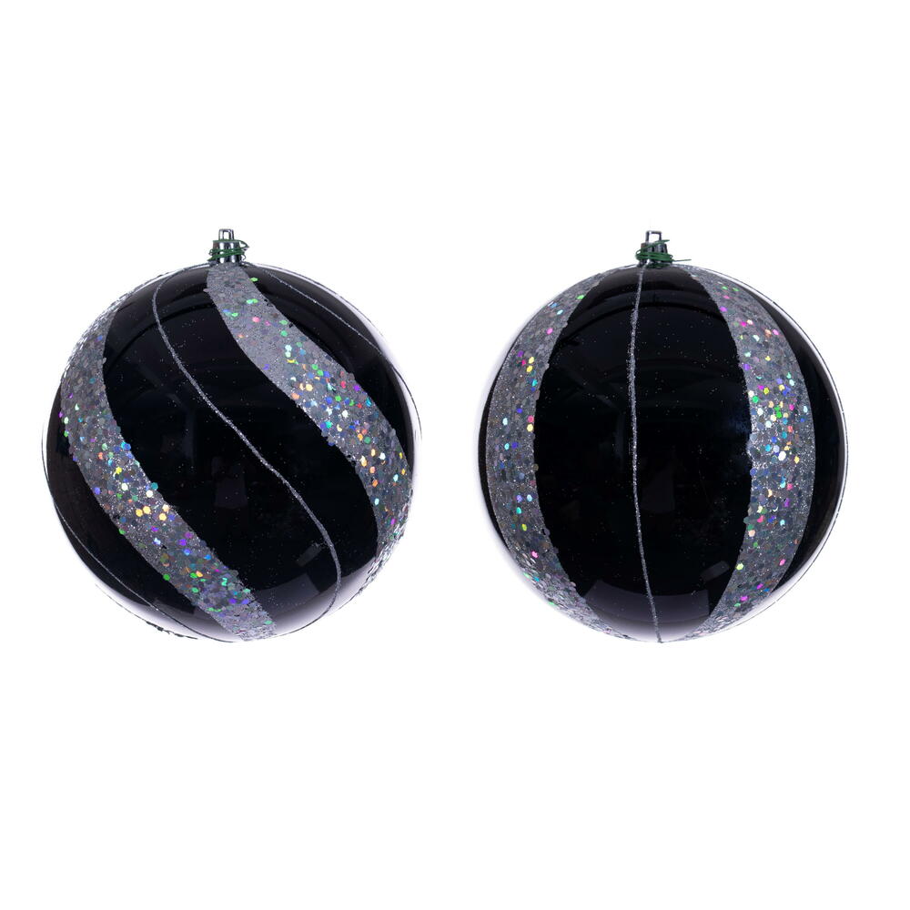 N231217D 6 in. Black Pearl Sequin Ball Ornament Assortment