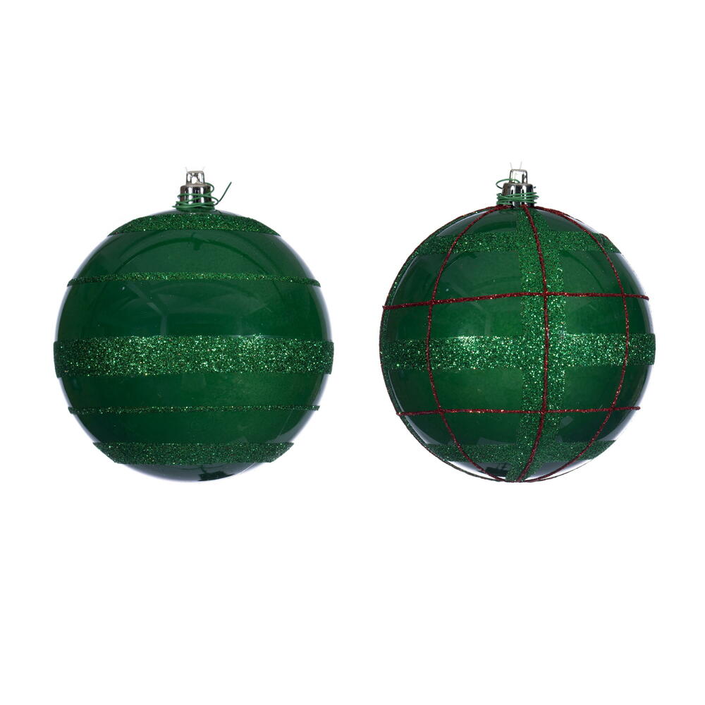 N231604D 4 in. Green & Red Glitter Ornament Assortment