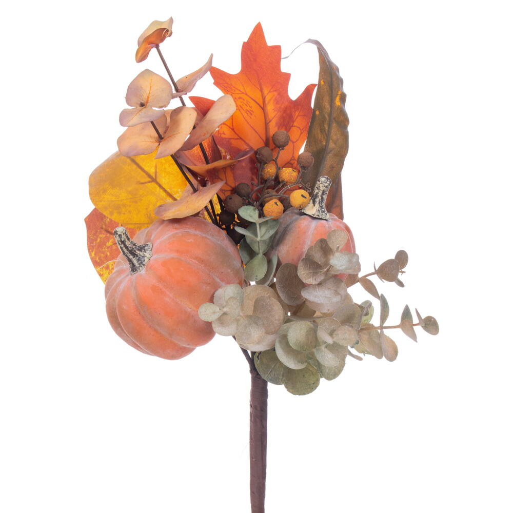 EF233516 16 in. Orange Pumpkin Eucalyptus Pinecone Pick - 3 per Bag