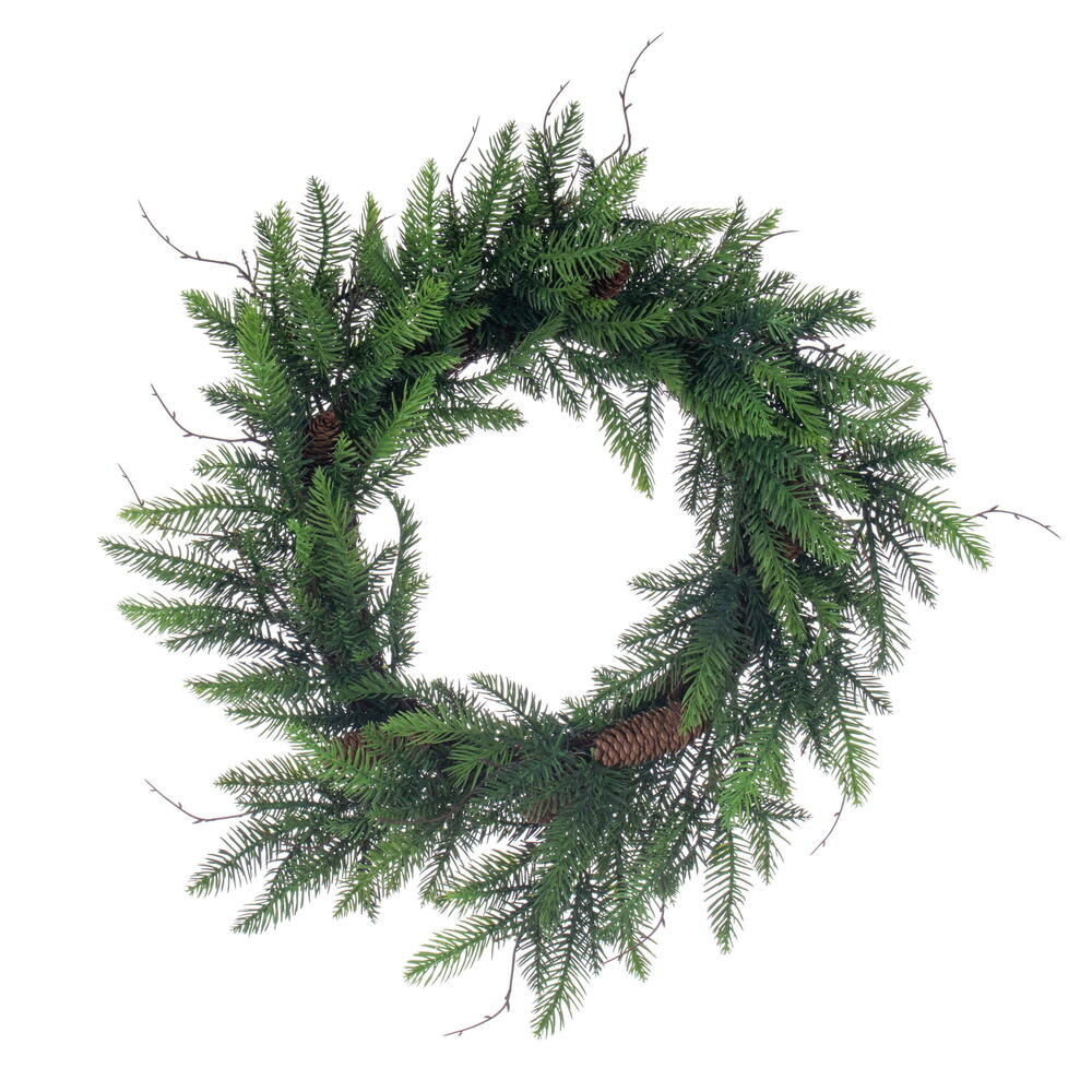 EH234924 24 in. Green Cedar Pinecone Wreath