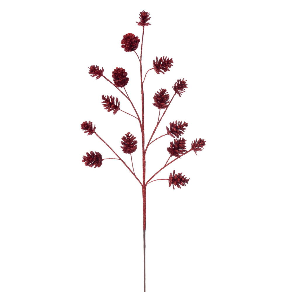 QG231103 24 in. Artificial Red Pinecone Glitter Spray - 6 Per Bag
