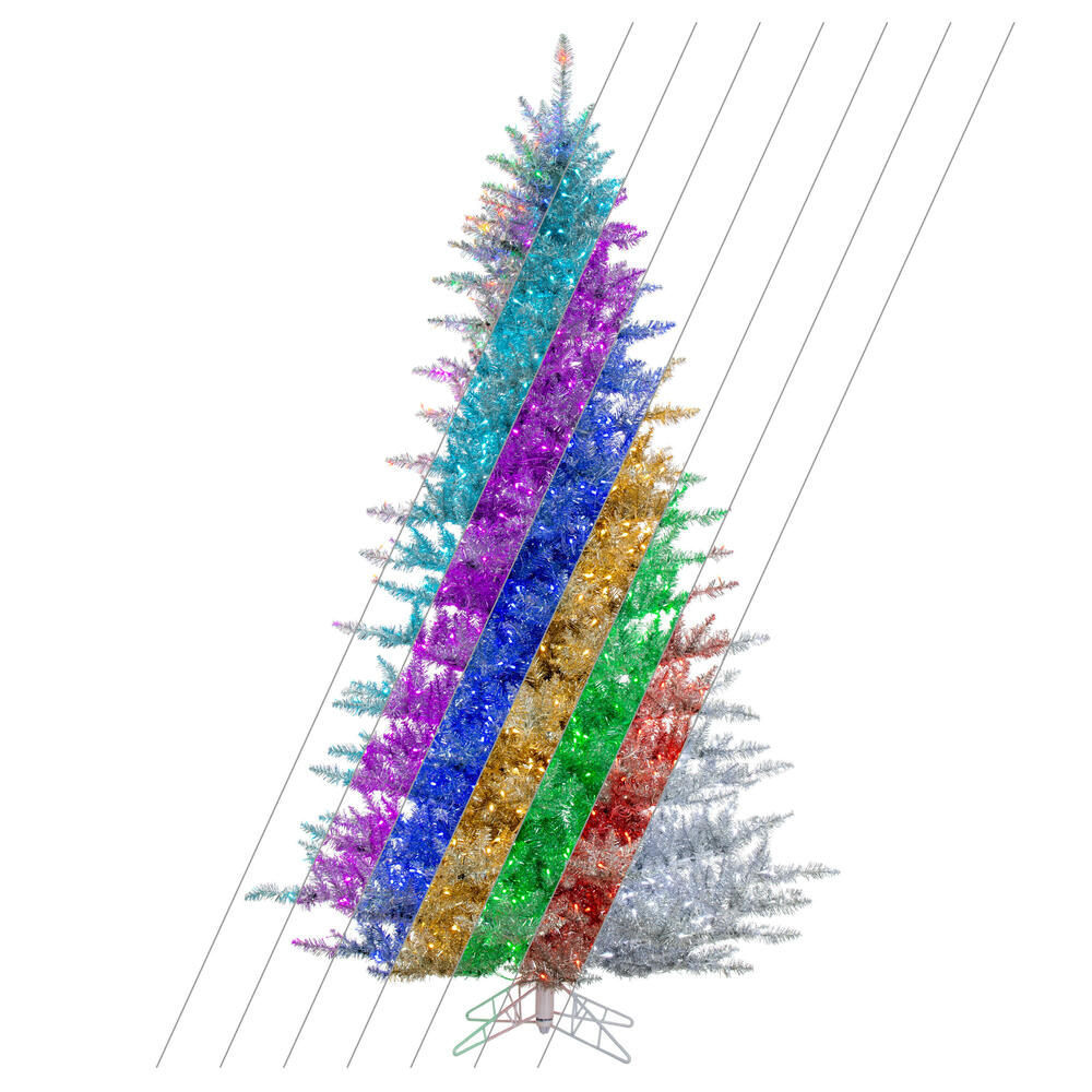 K247676LED 7.5 ft. x 53 in. Silver Full Artificial Pre-Lit Christmas Tree with 747 Wide Angle 5 mm 32 Function Remote Controlled RGB LED Mini Lights