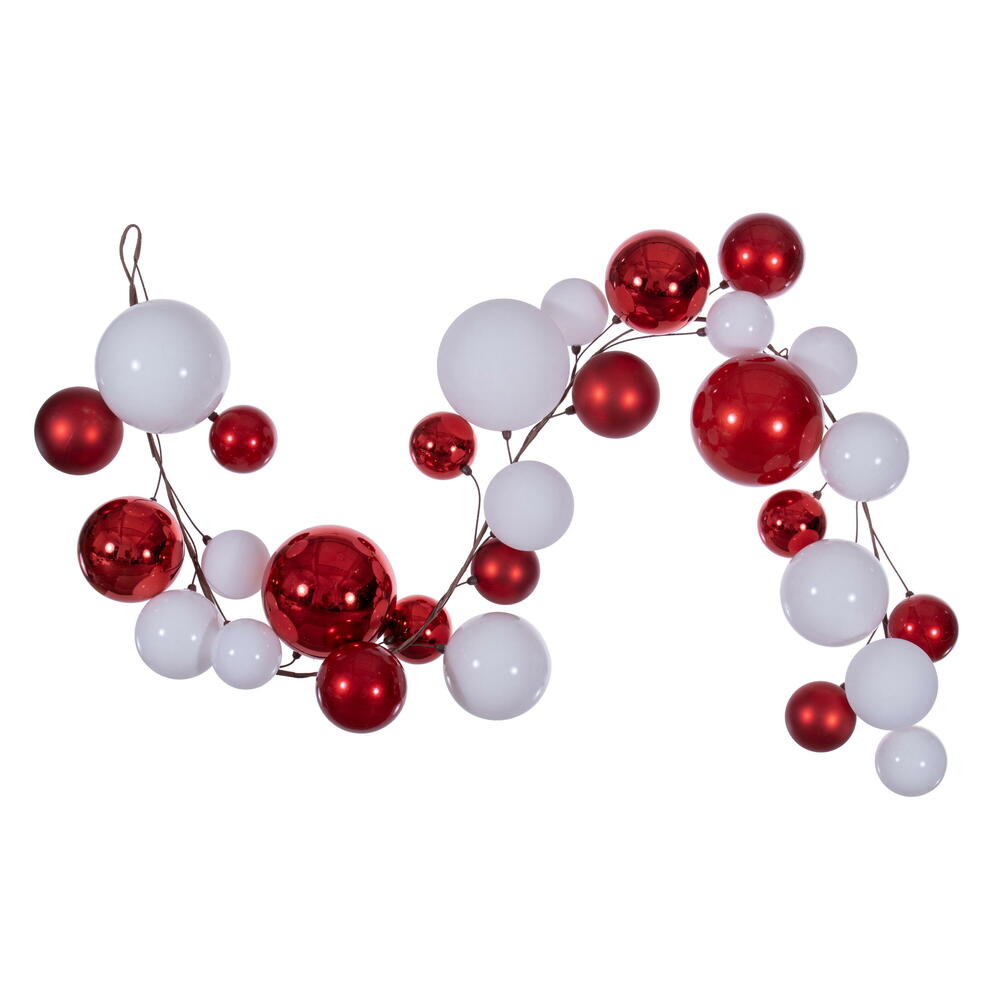 N240191 6 ft. Ball Branch Garland - Red & White