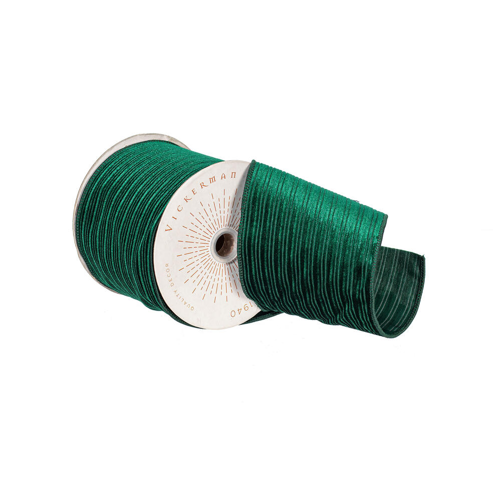 QY240340 4 in. x 10 Yard Emerald Velvet Lined Satin Back Ribbon