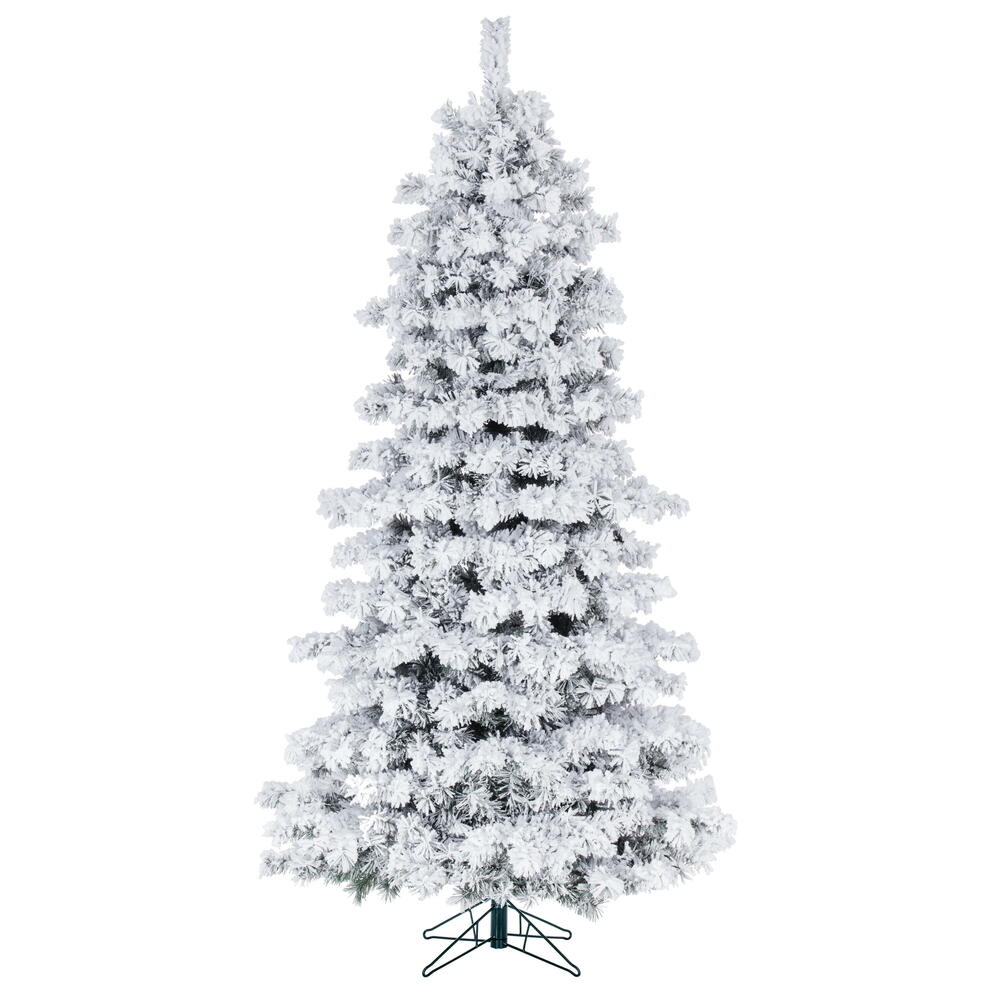 A246280 9 ft. x 58 in. Flocked Slim Alaskan Artificial Unlit Christmas Tree with 1544 Flocked Classic PVC Tipsand Folding Metal Tree Stand - White