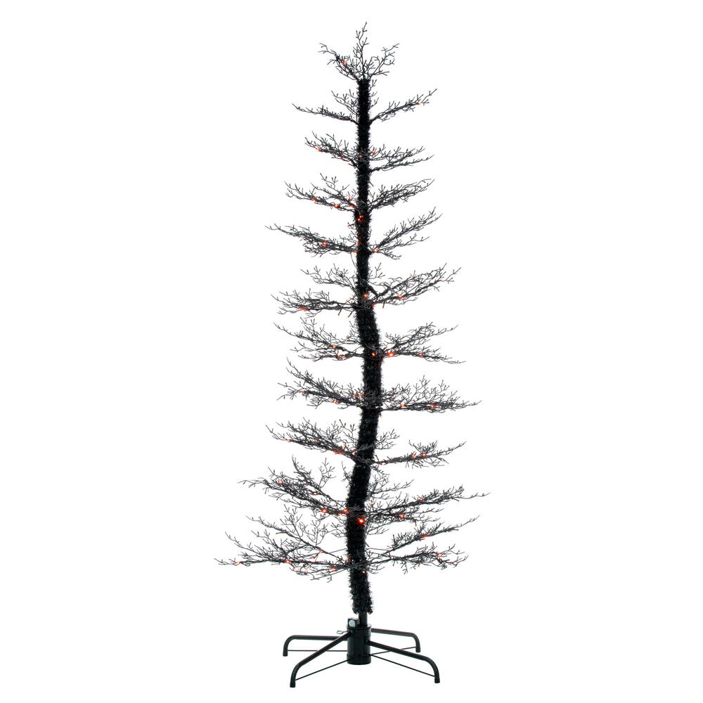A248070LED 7 ft. x 38 in. Black Cedar Spooky Pre-lit Halloween Tree with 170 Orange & Purple Lights