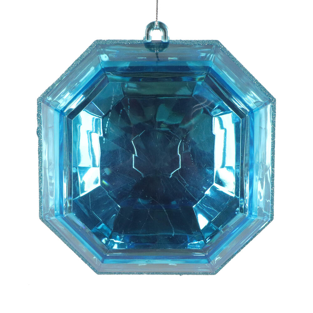 MT232812 6 in. Turquoise Square Jewel Glitter Ornament