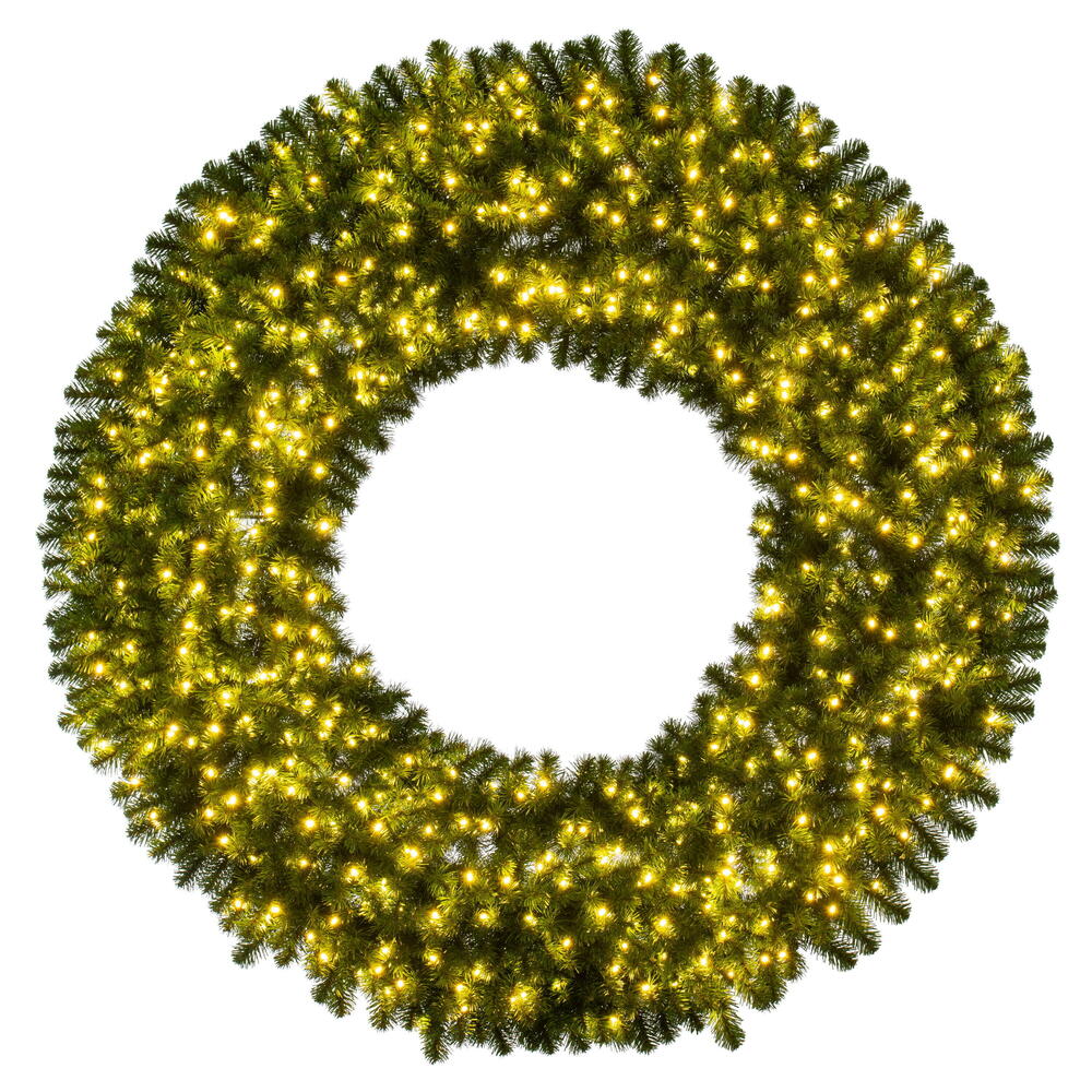 G237061LED 60 in. Deluxe Sequoia Pine Wreath with 500 Warm White Single Mold 5 mm Wide Angle Lights - Green