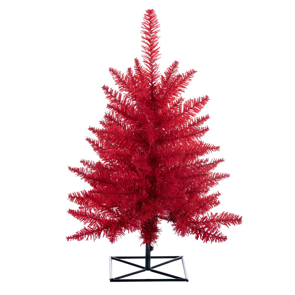 K161320 2 ft. x 20 in. Red Artificial UnLit Christmas Tree with 84 PVC Tips & Plastic Tree Stand