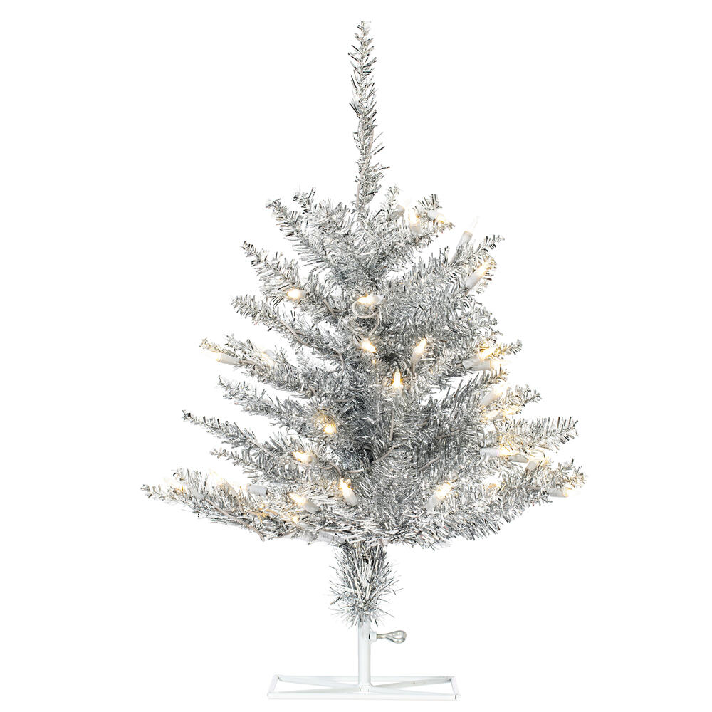 K166821LED 2 ft. x 20 in. Silver Tinsel Christmas Tree with 50 Warm White LED Lights