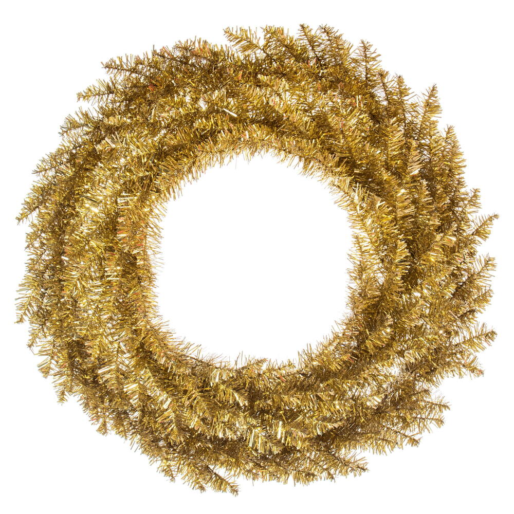 K235530 30 in. Gold Tinsel Artificial UnLit Fir Wreath