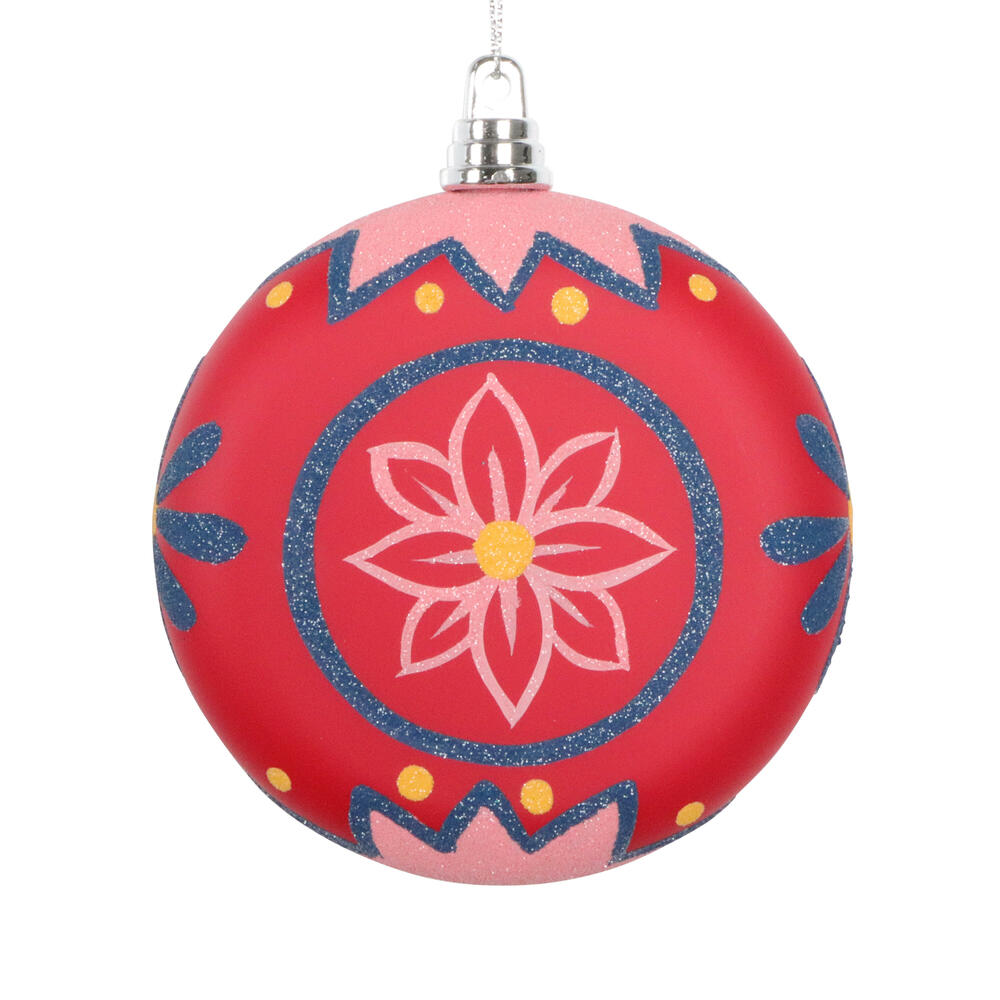 MT232020 4 in. Red Hand-Painted Flat Round Ornament - 3 Piece