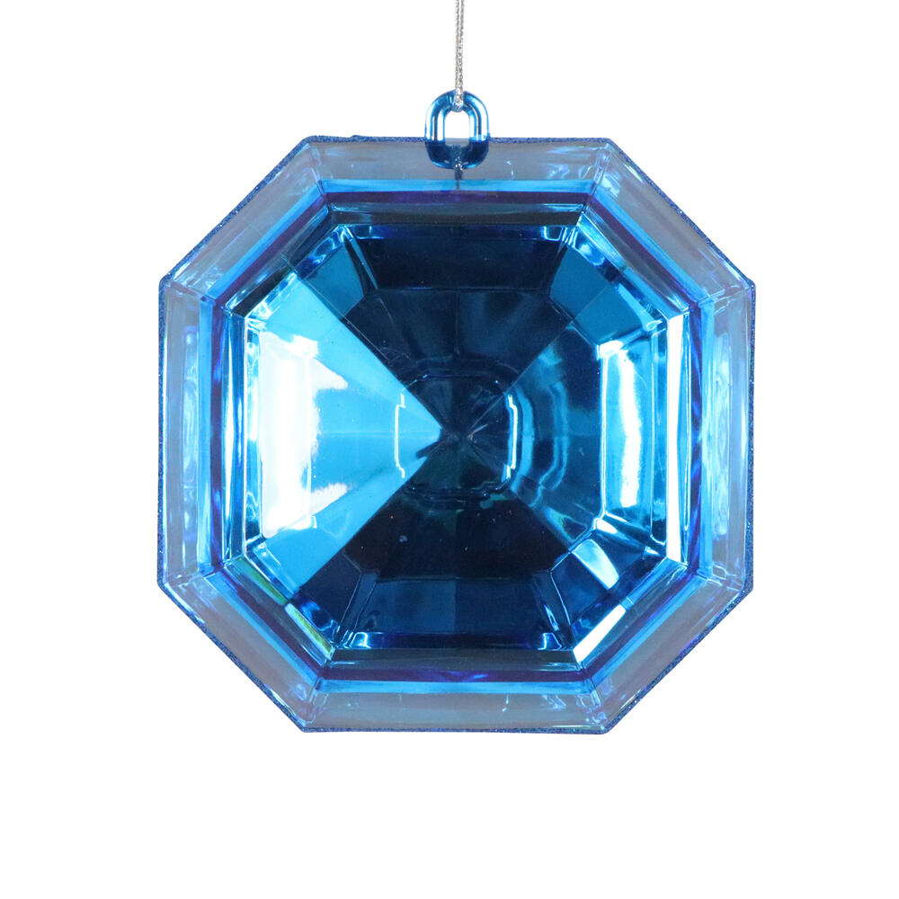 MT232802 6 in. Blue Square Jewel Glitter Ornament - 2 Per Bag
