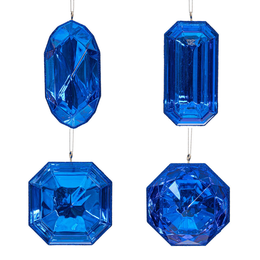 MT233202 4-5 in. Blue Jewel Glitter Ornament Assorted - 4 Piece