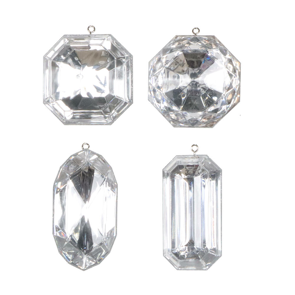 MT233207 4-5 in. Silver Jewel Glitter Ornament Assorted - 4 Piece