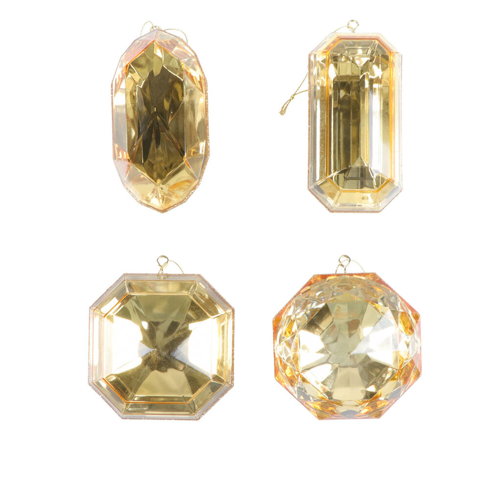MT233208 4-5 in. Gold Jewel Glitter Ornament Assorted - 4 Piece