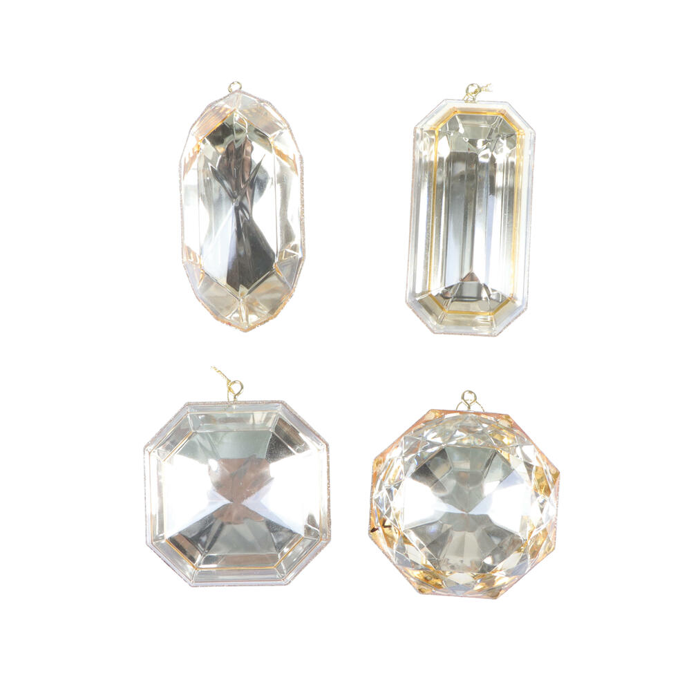MT233238 4-5 in. Champagne Jewel Glitter Ornament Assorted - 4 Piece