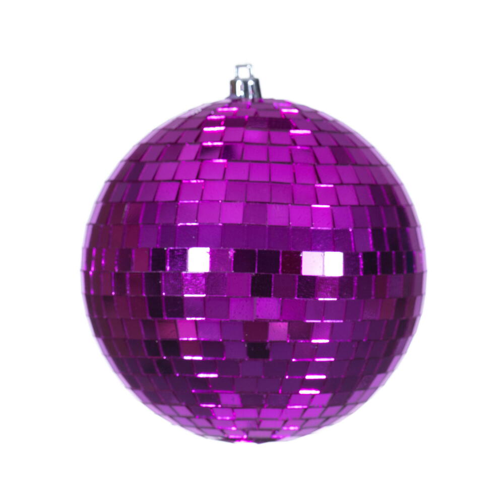 N233270D 4.75 in. Fuchsia Mirror Ball Ornament - 4 Per Bag