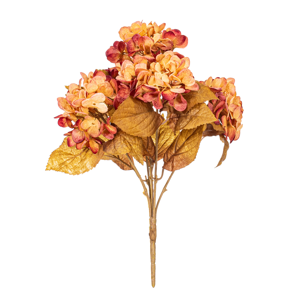 FR234816 16.5 in. Artificial Light Brown & Cream Hydrangea Bush - Bag of 2