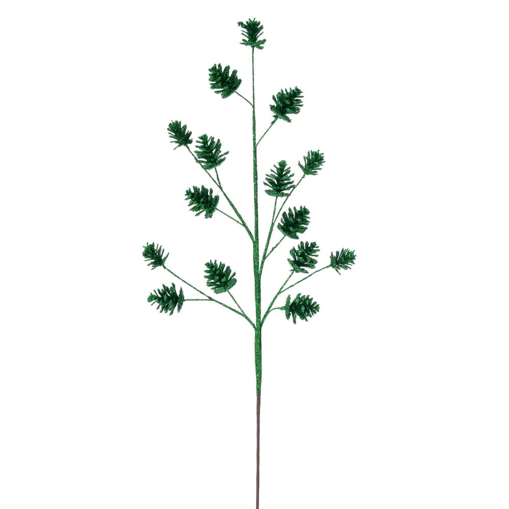 QG231104 24 in. Artificial Green Pinecone Glitter Spray - 6 Per Bag