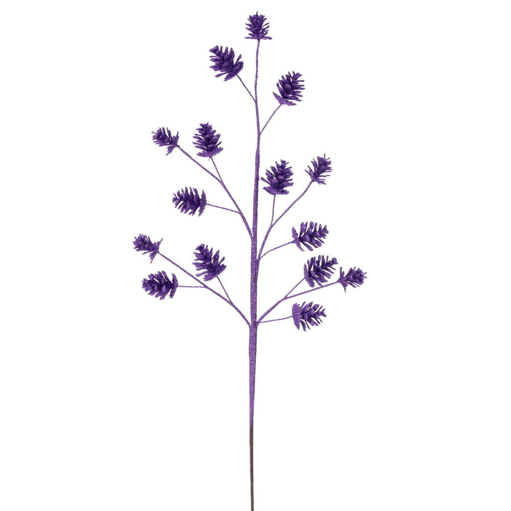 QG231166 24 in. Artificial Purple Pinecone Glitter Spray - Bag of 6