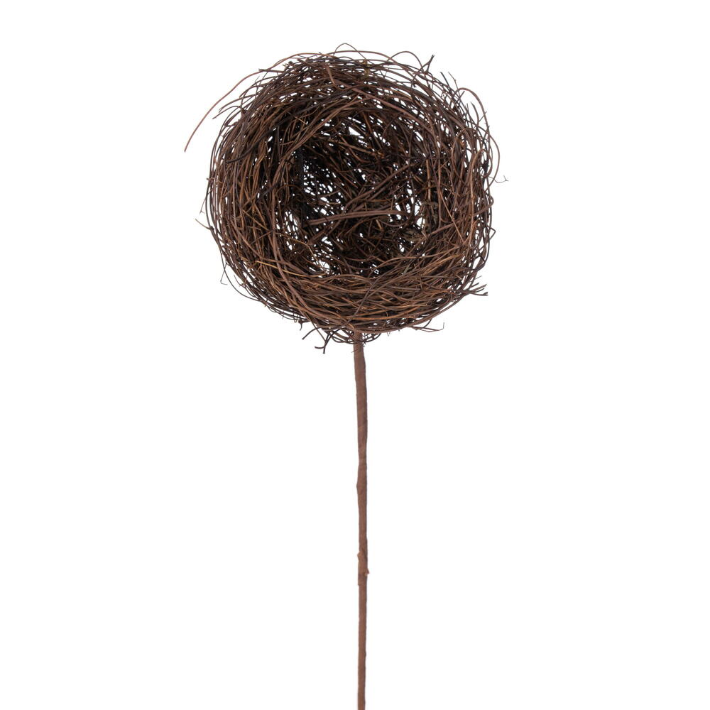 FPQ243710 10 in. H Artificial Birds Nest on Stem - Brown
