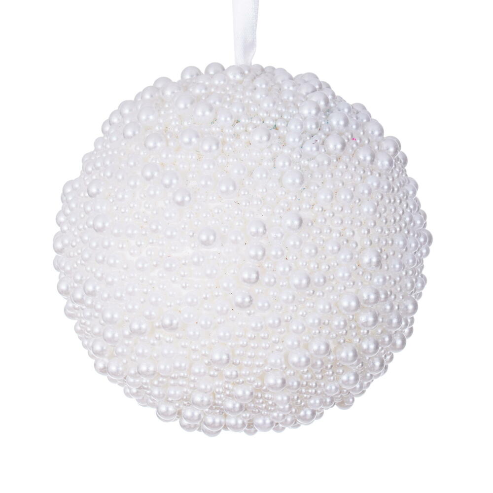 EH241205 4.5 in. White Pearl Ball Ornament - 3 Per Bag
