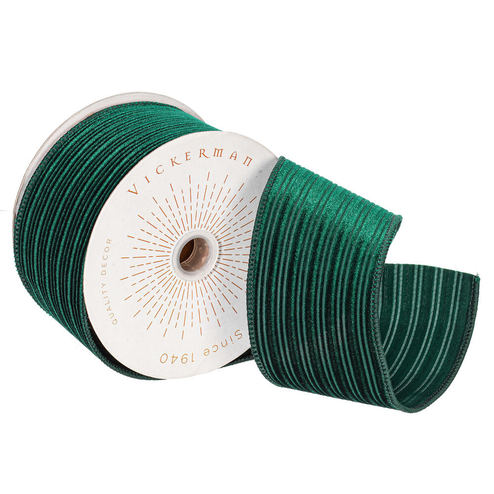 QY240335 2.5 in. x 10 Yard Emerald Velvet Lined Satin Back Ribbon