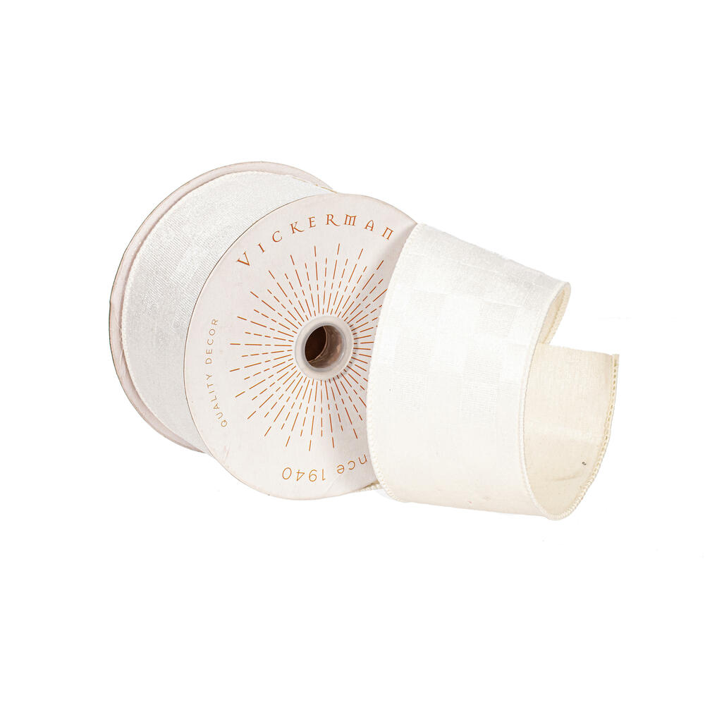 QY240595 2.5 in. x 10 Yard White Velvet Checkered Satin Back Ribbon