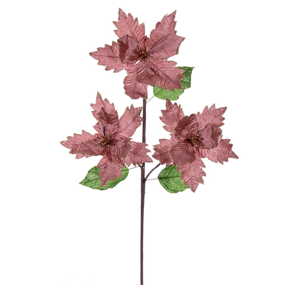 RG241758 6 x 26 in. Rose Gold Velvet Trio Razor Poinsettia Stem