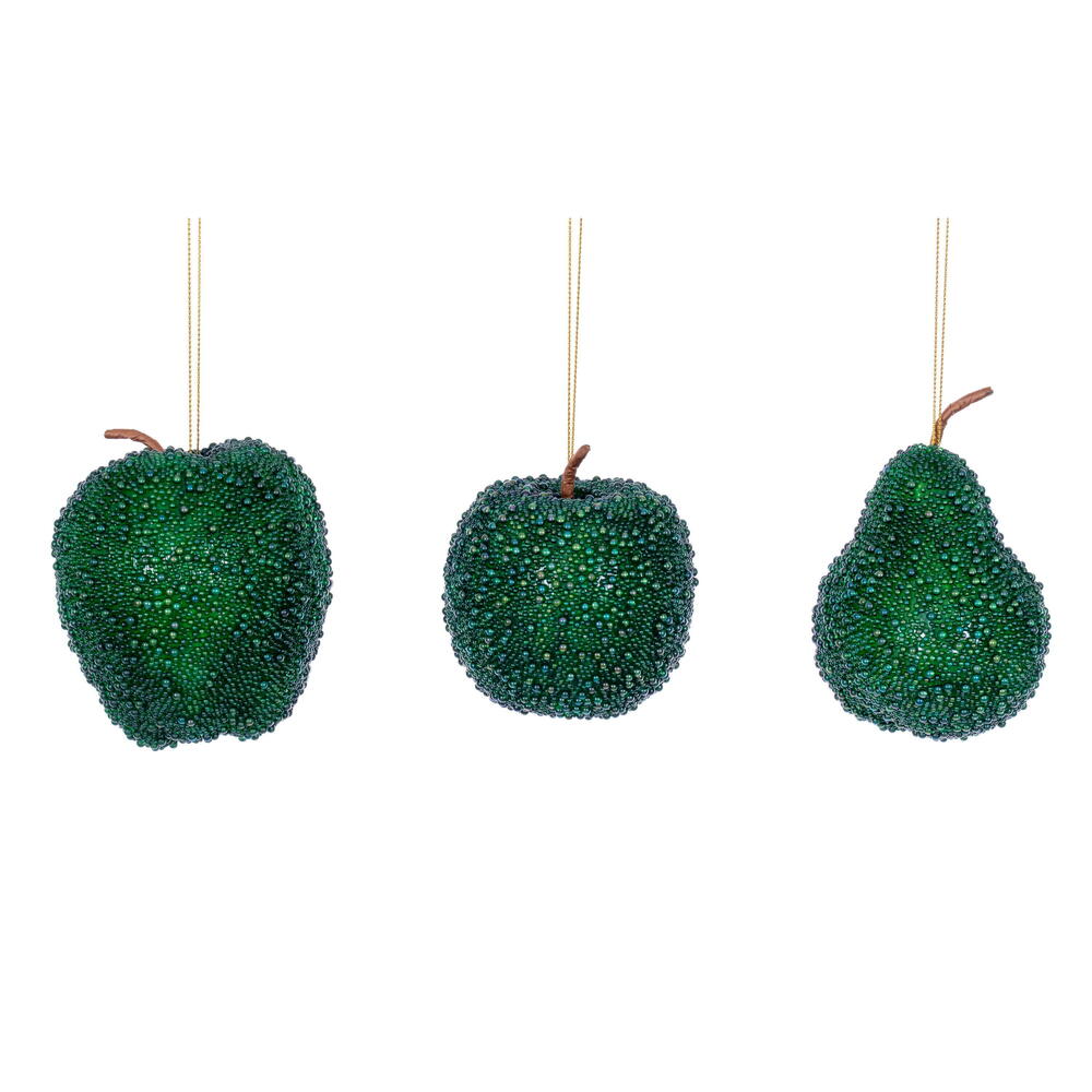 RX240104 3.5-4.5 in. Green Beaded Fruit - Bag of 3