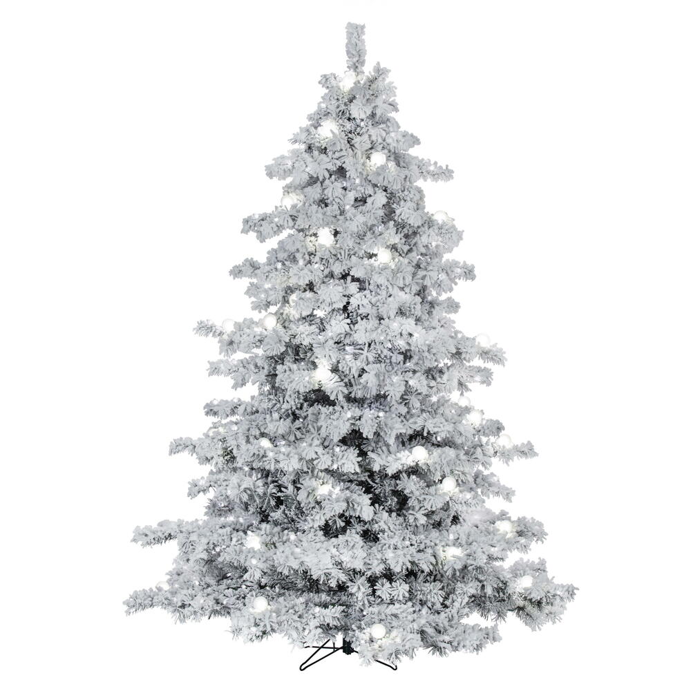 A806393LED 12 ft. x 92 in. Flocked White on Green Alaskan Artificial Pre-Lit Christmas Tree with 126 Warm White G50 & 1800 Warm White LED Mini Lights