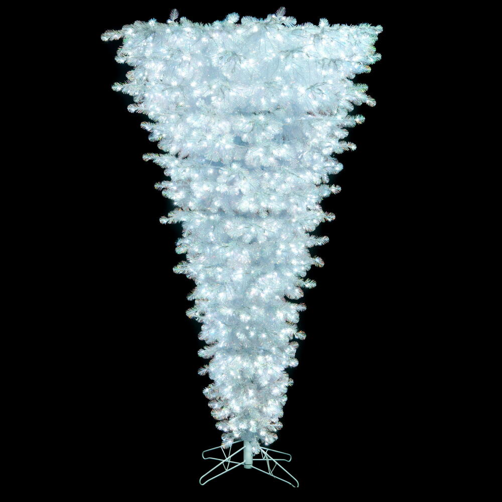 G235491LED 9 ft. x 73 in. White Iridescent Artificial Pre-Lit UpsideDown Tree with 1200 Warm White Lights