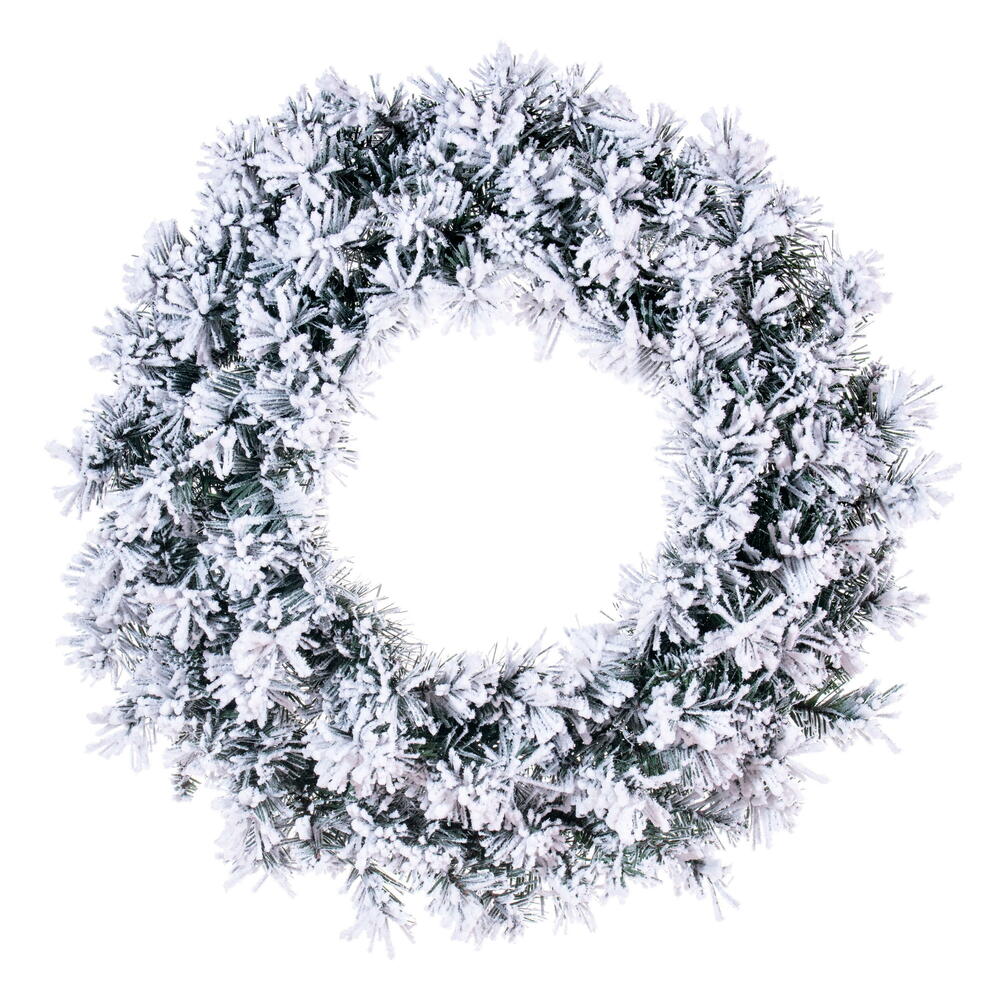 K232024 24 in. Frosted Glacier Pine Artificial UnLit Wreath with 150 Realistic Frosted Mixed PVC Tips - White on Green