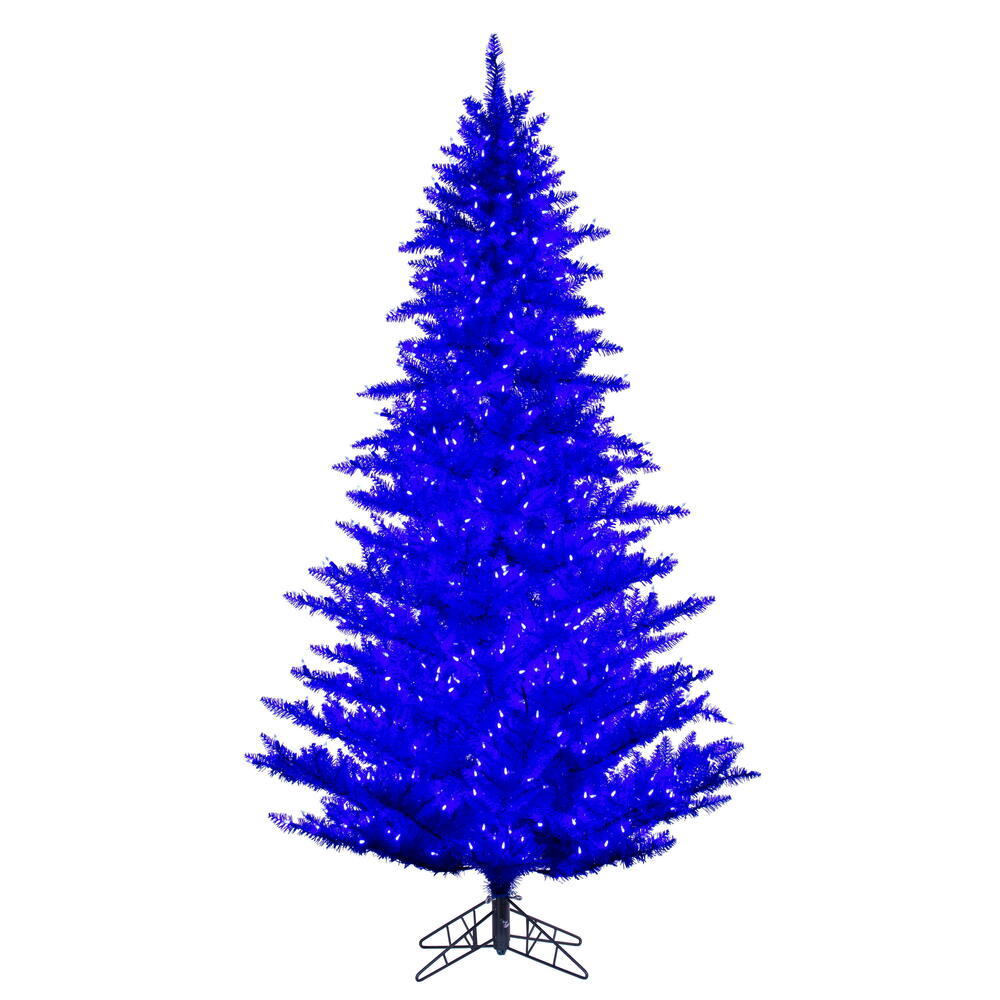 K234446LED 4.5 ft. x 34 in. Blue Artificial Pre-Lit Christmas Tree with White LED Lights & Metal Tree Stand