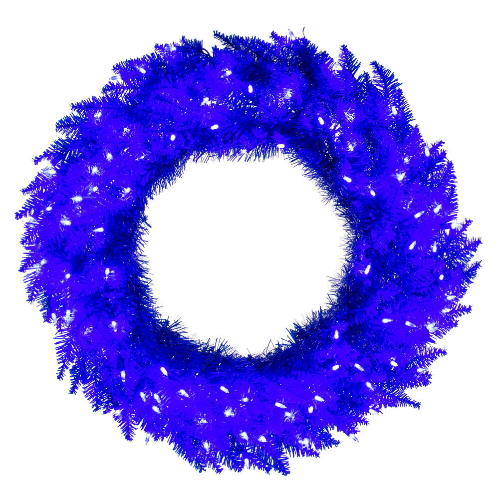 K234531LED 30 in. Blue Artificial Pre-Lit Wreath with 100 Warm White LED Mini Lights, 260 PVC Tips