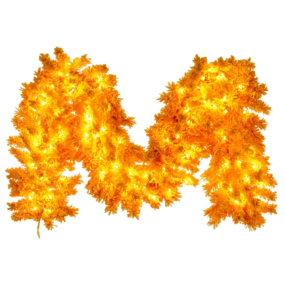 K237215LED 9 ft. x 14 in. Flocked Yellow Artificial Pre-Lit Garland with Yellow LED Mini Lights