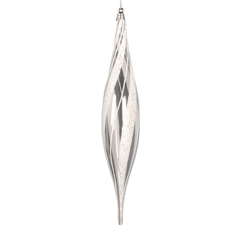 MT232413 13 in. Clear Shuttle White & Silver Glitter Ornament - 2 Piece