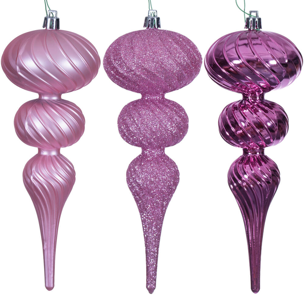 N230179D 8 in. Pink Swirl Finial Ornament Assortment