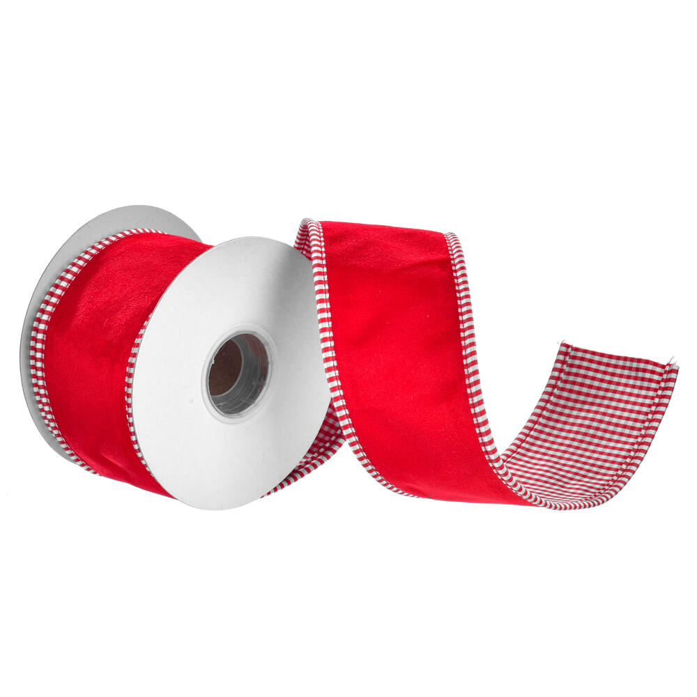 QR231315 2.5 in. Red Velvet with Striped Taffeta Back & Piping
