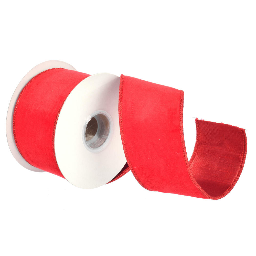 QR231525 2.5 in. Red Soft Velvet & Metallic Dupion Double Fused Back Ribbon