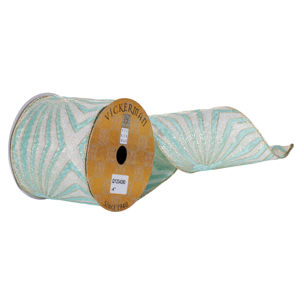 QY234390 4 in. x 10 Yard Teal Metallic Prism Wired Ribbon