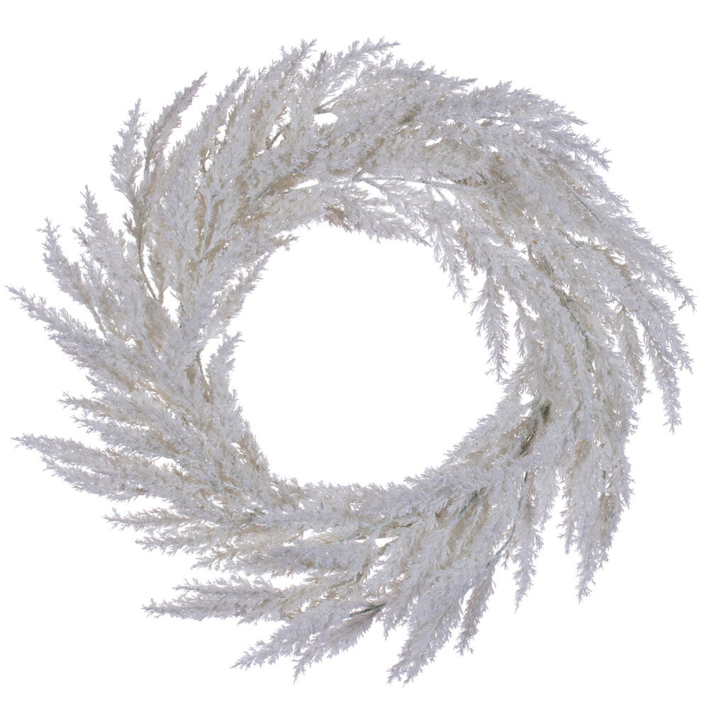 FMA231324 24 in. UnLit Artificial White Pampas Grass Wreath