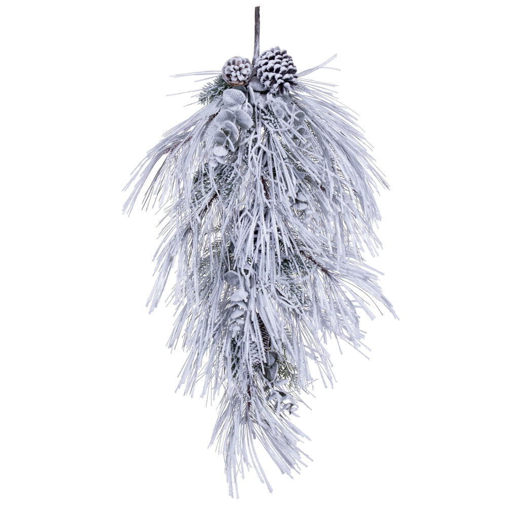 RK235837 36 in. Artificial Flocked Green Long-Needle Christmas Teardrop - White